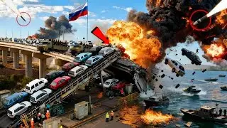 5 minutes ago! The Crimean Bridge collapsed forever due to a US missile attack.