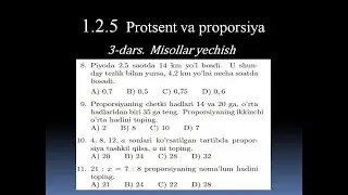 1.2.5 Protsent va proporsiyalar. 3-dasr
