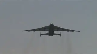 Antonov 225 the world largest transport airplane takeoff at hamburg fuhlsbüttel
