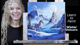 WINTER UNICORN- Learn How to Draw and Paint with Acrylics - Easy Beginner Acrylic Painting Tutorial