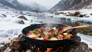 A delicious beef with vegetable recipe. Potatoes with spices cooked over a campfire. Camping.