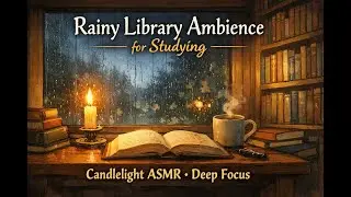 Rainy Library Ambience for Studying | Candlelight ASMR for Deep Focus