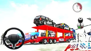 US Police CyberTruck Car Transporter Cruise Ship - US Police Car Transporter Truck Parking Game 2020