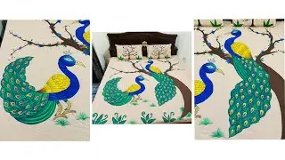 🦚 Beautiful Peacock Painting on Bedsheet | DIY Fabric Painting Tutorial | #shipraartstudio