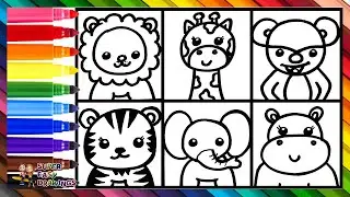 Draw and Color Wild Animals 🦁🐘🦒🐵🦓🦛🌈 Drawings for Kids