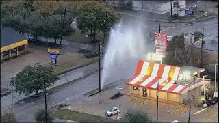 Water gushing from the ground in the Galleria area