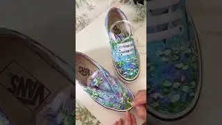 Painted waterlily on my old vans shoes🌿🌿#art #shorts #painting #satisfying