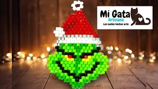 Grinch navide&ntilde;o/miyuki/arete/peyote/chaquira/F&aacute;cil de hacer/tutorial/beads/earrings #art #love #idea