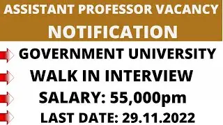 Assistant Professor Vacancy 2022 with salary scale of Rs 55,000pm from Government University