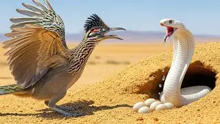 Roadrunner vs Deadly Cobra!  A Brutal Battle Over Eggs in the Desert.