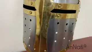 AnNafi&reg; MEDIEVAL KNIGHT CRUSADER ARMOUR HELMET WITH BLACK & BRASS DESIGN | Halloween Costumes