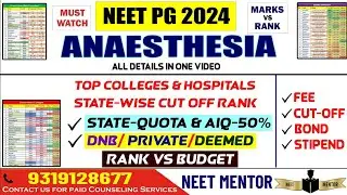 NEET PG 2024🔥Anaesthesia Top Colleges Government/DNB/Private/Deemed Cut off Stipend Bond #neetmentor