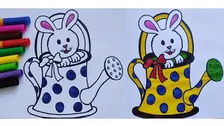 Easy bunny drawing for kids| How to draw and colour cute rabbit! Kids drawing & colouring ❤