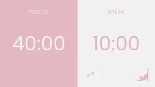 4-hour Pomodoro Timer 40/10 with a Little Cat 🐈&zwj;⬛ 🌸 No Music, Light Pink & White Calm Study