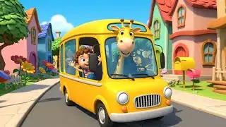 Baby Giraffe on the Big Yellow Bus 🦒🚌 | Fun 3D Animated Nursery Rhyme for Kids & Toddlers