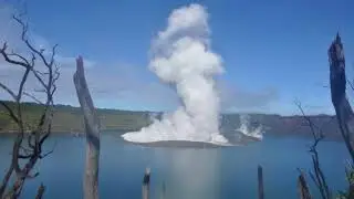 Ambae Island in Vanuatu,  Manaro Crater, Lake Voui,  Aoba,, Omba, Lombenben , shield volcano,