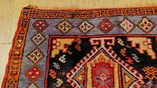 Vintage Turkish Prayer Area Rug in Pale Yellow, Blue, Navy, The Persian Knot Gallery, SKU: 1841