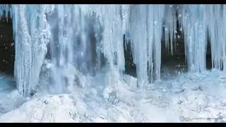 Icy Waterfall Sounds - Falling Water and Snowstorm Ambience.