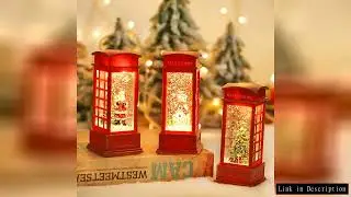 Christmas Red Vintage Luminous Phone Booth Lantern Christmas Tree Snowman Santa Claus Figurine in Te