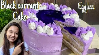 Black currant eggless cake recipe|Easy eggless cake recipe|Purple cake|Easy decoration ideas|
