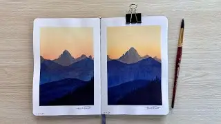 Paint a peaceful mountain sunset with me | step by step watercolor tutorial for beginners