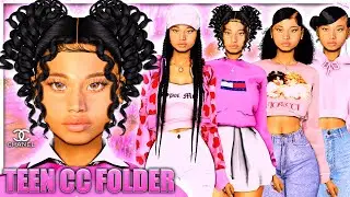 ✨ URBAN TEEN BLACK GIRL CC FOLDER & SIM DOWNLOAD | HAIR, EDGES, CHANEL+MORE!! | SIMS 4 LOOKBOOK