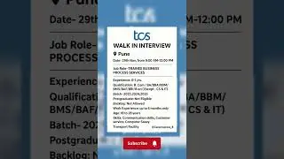 ✅TCS Walk in Interview Pune | BCom/BA/BBA Freshers Jobs | 0&ndash;1 Years | TCS BPS Hiring 2025 #tcs #job