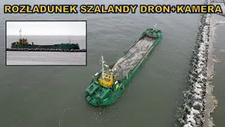 Przekop Mierzei Wiślanej -wyładunek  szalandy SM PRC-108 tuż przy Falochronie Wschodnim.Dron+kamera