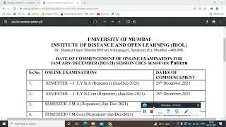 Mumbai Univbersity IDOL Exam Date | IDOL ONLINE EXAMINATION FOR Repeaters & Fresher Students