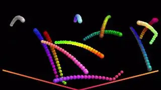projectile motion of 12 balls reflecting on a double-slope floor