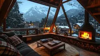 Tranquil Winter Cabin Night | Relaxing Fire Crackling and Snow Sounds for Emotional Healing & Sleep