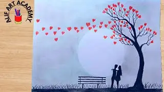 How To Draw Romantic Couple Under Love Tree #coupledrawing #romanticdrawing