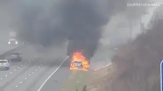 WATCH: Car fire slows traffic on I-85 southbound in Greenville