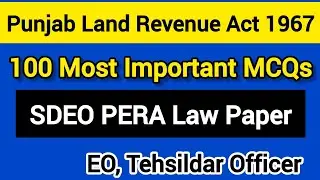 Mastering Punjab land Revenue Act Mcqs 1967 | SDEO PERA Law Paper Preparation