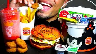 BURGER KING HALLOWEEN BOO BUCKETS TRICK OR HEAT PAILS WHOPPER KIDS MEAL FRIES EATING SHOW ASMR SOUND