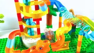 Satisfying Marble Run Building Block Coaster Dinosaur Spiral Corse With Elevator! ASMR