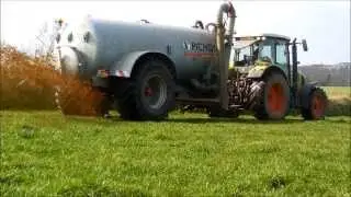 Epandage de lisier sur l'herbe 2014 Claas ares 617 ATZ et Pichon