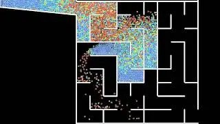 Particle flow through a maze with gravity