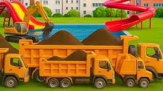 Big Dump Truck, Small Dump Truck & Excavator Working Together! 🚛🚜 Building a Water Park!