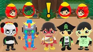 TAG WITH RYAN RADIOLOGIST VS HERO RED TITAN VS COMBO PANDA VS FOOD TRUCK VS MECHA ROBO RYAN EGG SURP