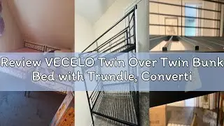 Review VECELO Twin Over Twin Bunk Bed with Trundle, Convertible Metal Bunkbeds with 2 Ladders and Gu
