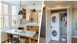 75 Medium Tone Wood Floor Laundry Room With Solid Surface Countertops Design Ideas You'll Love 🔴