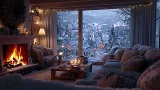 Peaceful Snowfall Cabin Piano Night | Fireplace Warmth for Relaxation