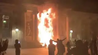 France: The entrance of Bordeaux City Hall is set on fire during riots