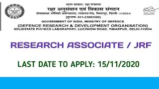 DRDO SSPL RECRUITMENT 2020| RESEARCH ASSOCIATE/JRF POSTS|