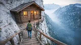 100 Days Survival Alone – I Built a Cabin Hanging Over a Cliff