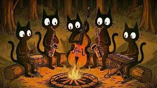 Black Cats Uplifting Jazz & Bonfire | Positive Energy for Work & Focus