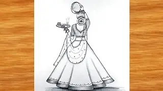 How to draw A women karva chauth || Pencil sketch for beginners ||karva chauth drawings easy ||Art