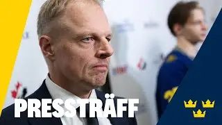 Presstr&auml;ff I Magnus H&auml;velid presenterar Juniorkronornas trupp till Junior-VM.