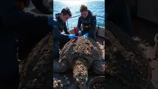 Sea Turtle Covered in Barnacles Gets Life-Changing Rescue on Open Sea